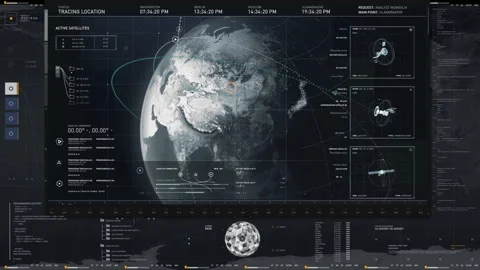 Interface Of Satellite Connection Software Used To Scan Location On Global Map Stock Footage 248535765