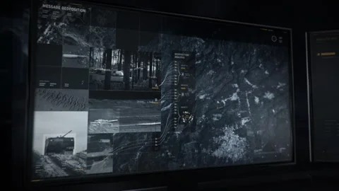 Interface of a satellite network technology locates the enemy airfield position Stock Footage 273745908