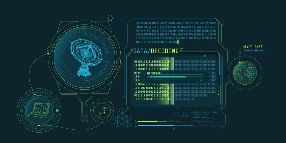 Interface screen for decoding radio telescope data. Illustration
