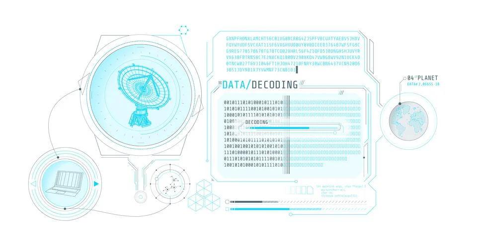 Interface screen for decoding radio telescope data. Illustration