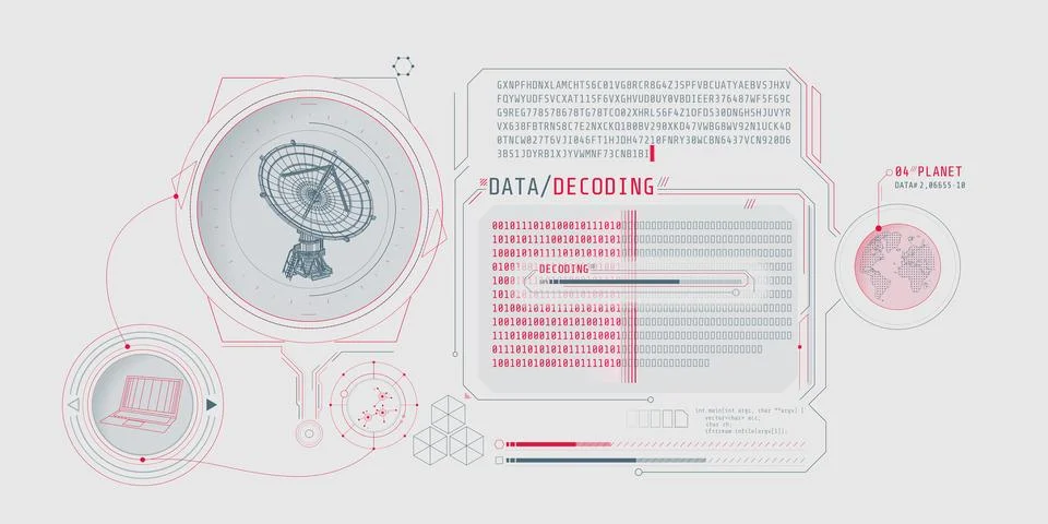 Interface screen for decoding radio telescope data. Stock Illustration