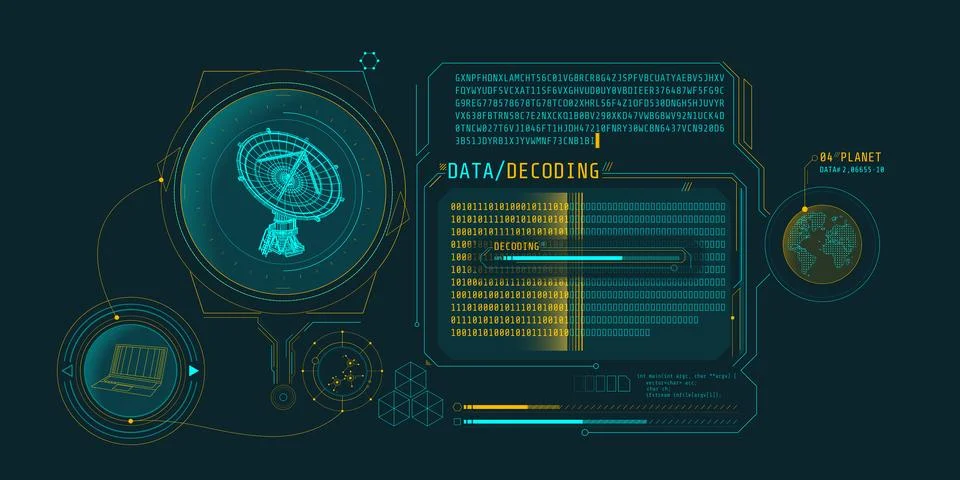 Interface screen for decoding radio telescope data. Illustration