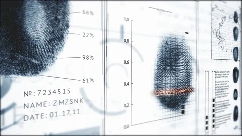 Interface search fingerprints people, Screen finger print scanning, 3D camera Stock Footage 83723346