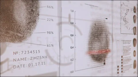 Interface search fingerprints people, Screen finger print scanning red color, 3D Stock Footage
