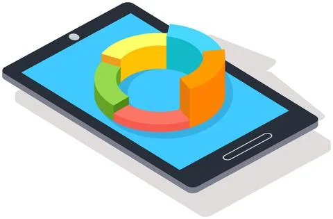 Interface with sectorized pie chart on smartphone. Mobile app for working with Stock Illustration