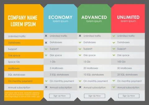 Interface for the site. ui ux vector banner for web app. Pastel pricing table Stock Illustration