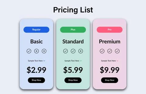Interface for the site. UI UX vector banner for web app. Pricing Table Temp.. Stock Illustration