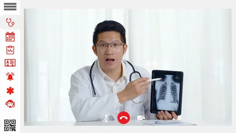 Interface of telemedicine application on video call conference. Видео 129841553