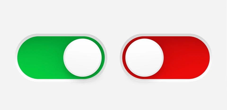 Interface toggle buttons set. On Off switch. 3d vector element idolated on .. Illustrazione stock