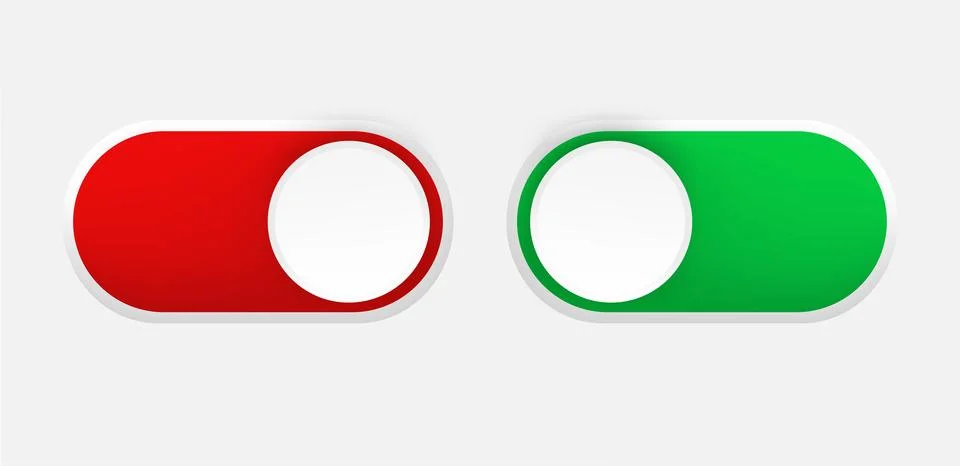 Interface toggle buttons set. On Off switch. 3d vector element idolated on .. Illustrazione stock