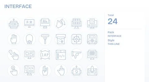 Interface Vector Graphics Pack including 24 Thin Line Retina Ready Display .. Stock Illustration