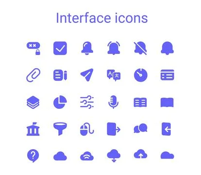 Interface vector outline mini line icons set. Simple small solid icons set. Stock-Illustration