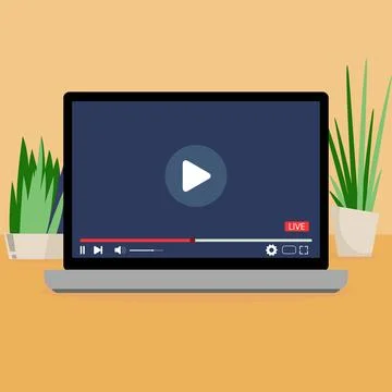 Interface video player laptop, video userface with button Illustrazione stock