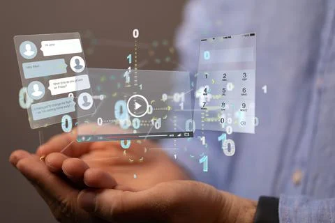 Interface web application in hand Stock Photos