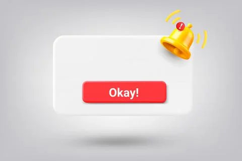 Interface window with button and notification bell. 3d vector illustration Stock Illustration