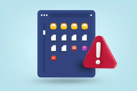 Interface window with red exclamation sign. 3d vector illustration Stock Illustration