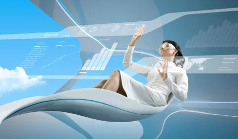 Interfaces collection - brunette operating interface in bio armchair 스톡 일러스트