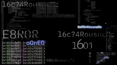 Interference and encryption errors. Chaos of letters and numbers on the screen. Stock Footage 304490637
