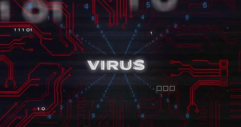 Interference over a virus text, with data processing and computer circuit board Stock Photos