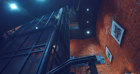 Interfloor span and staircase of a new brick building in the old classic style  Stock Footage 119560904