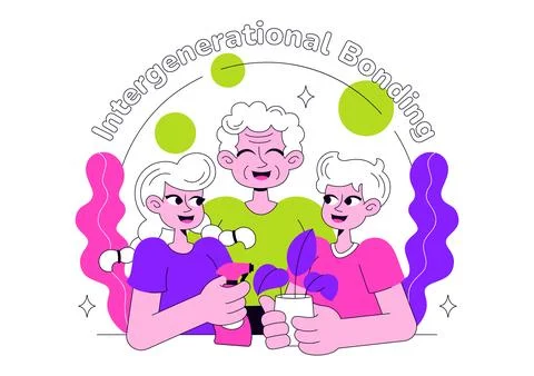Intergenerational Bonding Vector Illustration Featuring Family Togetherness.. Stock Illustration
