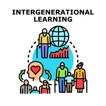 Intergenerational learning process promoting knowledge exchange Stock Illustration