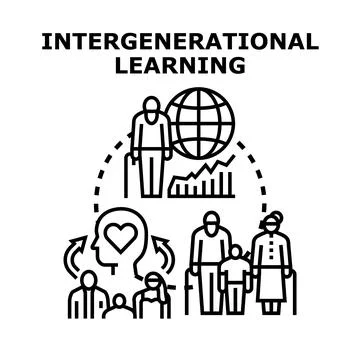 Intergenerational learning process promoting knowledge exchange Stock Illustration