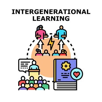 Intergenerational learning process transmitting knowledge between generations Stock Illustration