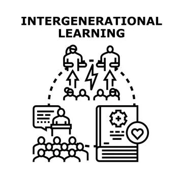 Intergenerational learning process transmitting knowledge between generations Stockillustratie