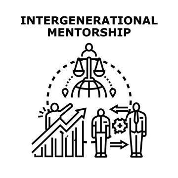 Intergenerational mentorship concept helping professional development Illustrazione stock