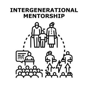 Intergenerational mentorship providing knowledge and experience transfer Stock Illustration