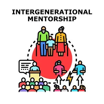 Intergenerational mentorship providing knowledge and experience transfer Stockillustratie