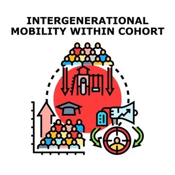 Intergenerational mobility within cohort concept illustration Stock Illustration