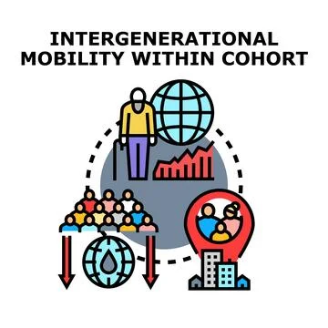Intergenerational mobility within cohort concept background Stock Illustration