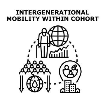 Intergenerational mobility within cohort concept background Stock Illustration