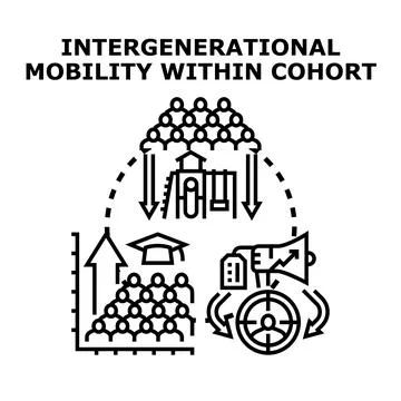 Intergenerational mobility within cohort concept illustration Stock Illustration