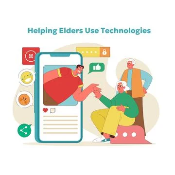Intergenerational tech tutorial concept. Vector illustration Stock Illustration