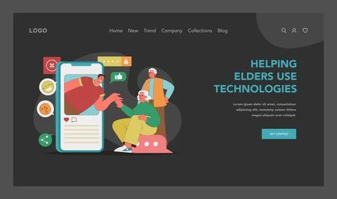 Intergenerational tech tutorial concept. Vector illustration Stock Illustration