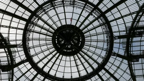 Interial view glass dome of grand palace. City of Pari 스톡 동영상 298656148