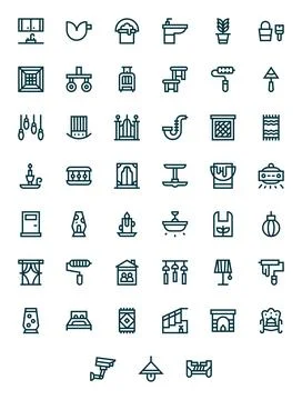 Interior 256x256 Vector Icon Pack with 45 Bold Line Pixel Aligned Elements Stockillustratie