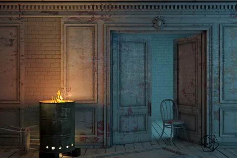 The interior of an abandoned ancient palace Stock Illustration