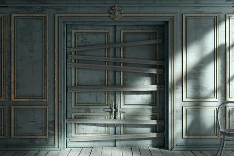 The interior of an abandoned ancient palace Stock Illustration