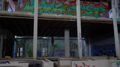 Interior of abandoned and destroyed luxury hotel Palace Haludovo Stock Footage 241405968