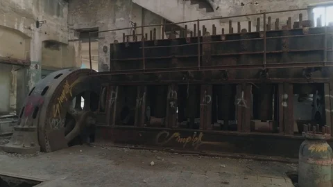 Interior of an abandoned derelict industrial structure Stock Footage 80927120