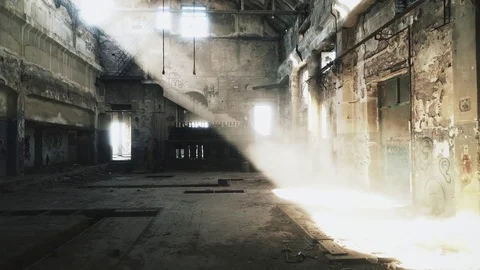 Interior of an abandoned derelict industrial structure Stock Footage 80927309