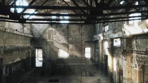 Interior of an abandoned derelict industrial structure Stock Footage 80927614