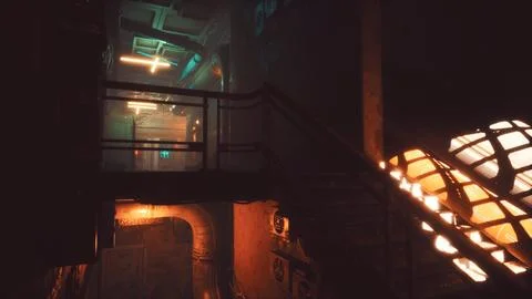Interior of abandoned old motel Stock Illustration