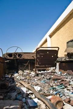 Interior of abandoned old rusty car. Stock Photos