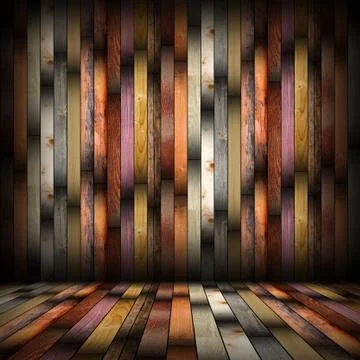 Interior abstract planks backdrop, collection of different wood boards on flo Stock Illustration