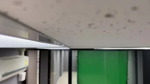 Interior acoustical ceiling close up view with blurred room studio indoor. Video stock 254453533